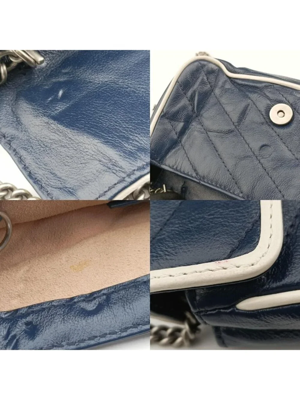 Gucci GG Marmont White Blue Leather Shoulder Bag